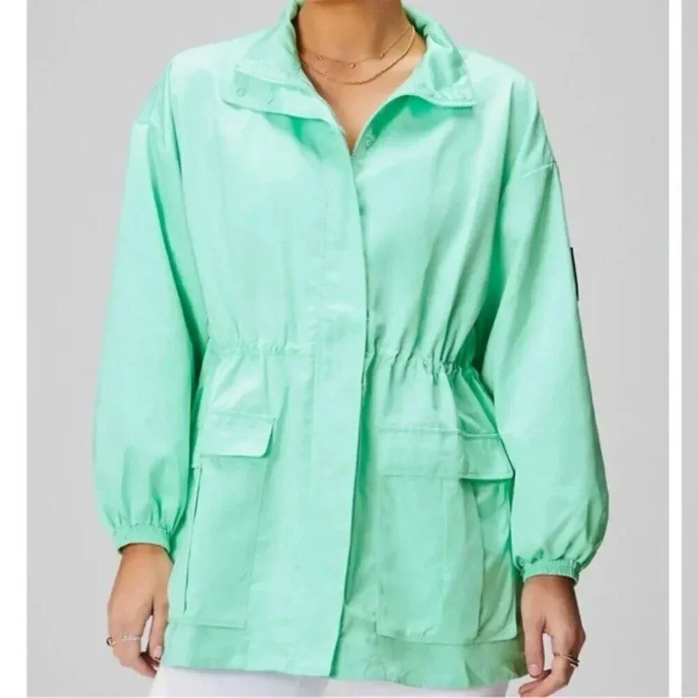 Fabletics Utility Parker/Rain Jacket in Mint Green Size Large